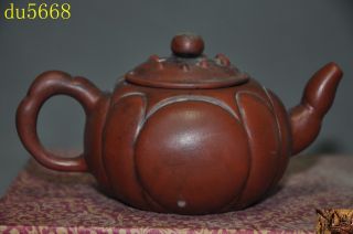 5 " Old China Chinese Yixing Zisha Pottery Hand Carved Lotus Teapot Pot Tea Maker
