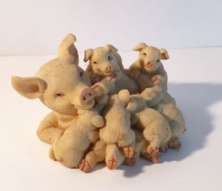 Piggy Piglet Pig Hog Mamma Feeding Babies Farm Decor Rustic Resin Figurine Cute