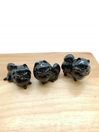 3 Black Pomeranian Dog Ceramic Figurine Animal Statue - Cdg027