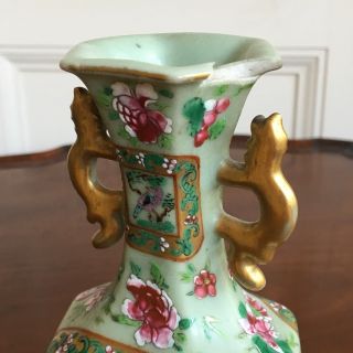 A 19th Century Chinese Celadon Glaze Famille Rose Porcelain Vase.  18.  5cm High. 8