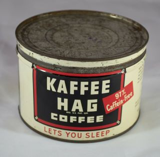 Antique Metal Kaffee Hag Coffee Tin 97 Caffeine