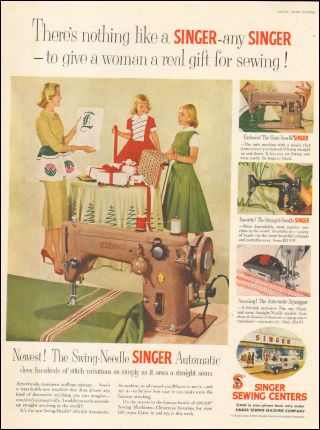 Vintage Ad For Singer Sewing Centers Retro Machine Photo Red Green Dress 092217