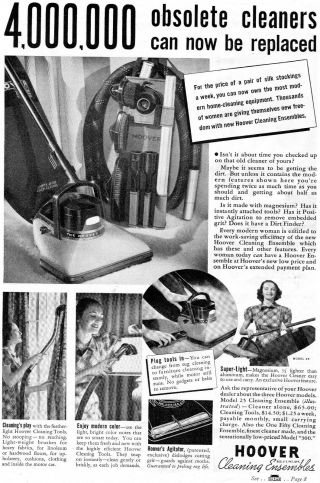 1938 Vintage Print Ad Of Hoover Model 25 Cleaning Ensembles Vacuum Cleaner