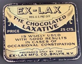 Vintage Brooklyn N.  Y.  Ex - Lax Tin 25 Cent Chocolate Laxative 18 Tablet Tin