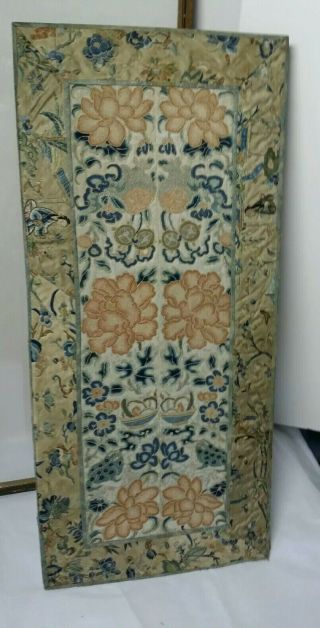 Antique Chinese Silk Embroidery Forbidden Stitch 10 X 22 In Sleeve Panels Frogs