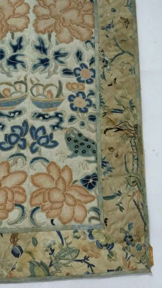 Antique Chinese Silk Embroidery Forbidden Stitch 10 x 22 in Sleeve Panels Frogs 3
