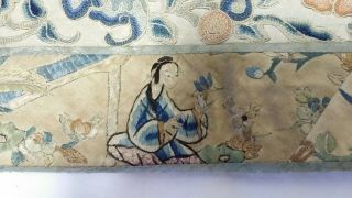 Antique Chinese Silk Embroidery Forbidden Stitch 10 x 22 in Sleeve Panels Frogs 6