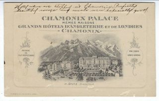 C1910s Trade Card,  Chamonix Palace,  A Grand Hotel D 