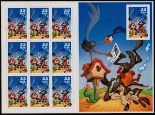 Booklet 10 Road Runner Wile E Coyote Stamps: Looney Tunes,  Merrie Melodies