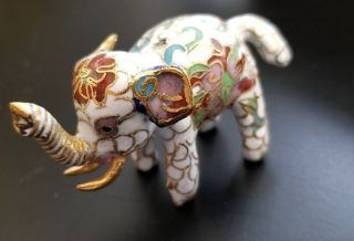 Vintage Chinese Cloisonne White Elephant With Trunk Up