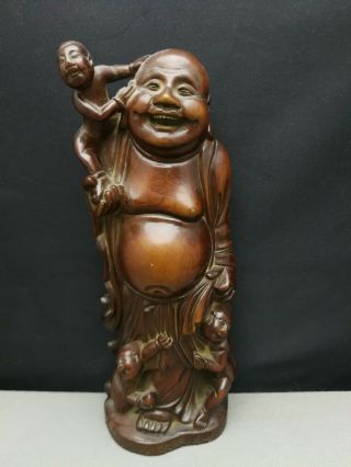 Impressive 19th/20th Antique Old Chinese Deep Carved Wood Figure Of Buddha 21cm