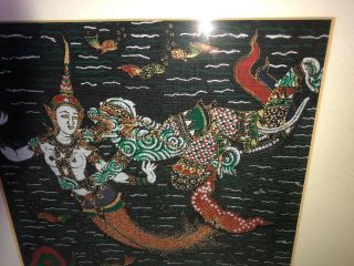 Oriental Painting Of Suvannamaccha The Mermaid And A Dragon Possibly Thai
