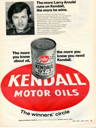 1972 Kendall Gt - 1 Racing Motor Oil Larry Arnold The Winners 