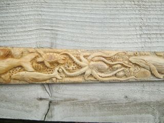 Large 80cm Carved Scrimshaw Swordfish Tusk Bone Bill With Whale & Octopus Scenes 5
