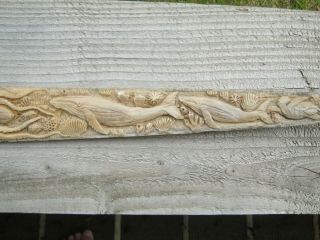 Large 80cm Carved Scrimshaw Swordfish Tusk Bone Bill With Whale & Octopus Scenes 6