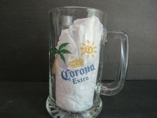 Corona Extra Glass Beer Mug Palm Tree Sun Design Holds12 Oz 5.  5 " Starburst