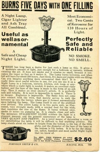 1927 Small Print Ad Of Three In One Night Light,  Lamp,  Cigar Lighter,  Ash Tray