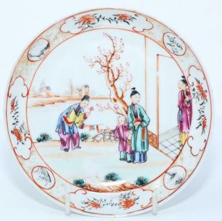 1 Good Chinese 18th C Famille Rose Mandarin Saucer Dish Plate 16cm