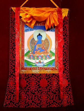 Handpainted Tibetan Medicine Buddha Thangka Chinese Buddhist Painting