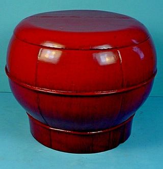 19th Century Chinese Qing Dynasty Lacquered Wood Lidded Rice Storage Vessel