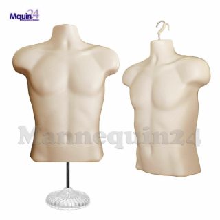 One Mannequin Male Torso With Stand & Hanger - Flesh Plastic Men 