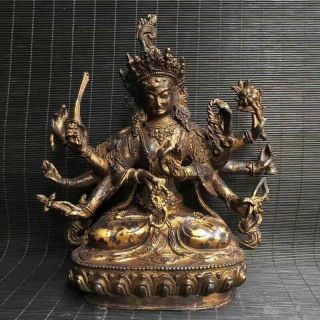 Spectacular Rare Archaic Chinese Bronze Buddha Seated Statue Sculpture Ten Arms