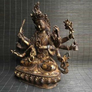 Spectacular Rare Archaic Chinese Bronze Buddha Seated Statue Sculpture Ten Arms 4
