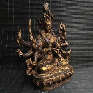 Spectacular Rare Archaic Chinese Bronze Buddha Seated Statue Sculpture Ten Arms 7