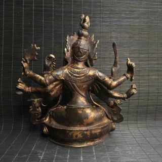 Spectacular Rare Archaic Chinese Bronze Buddha Seated Statue Sculpture Ten Arms 8