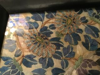 Antique 19th Century Chinese Silk Embroidery Floral Butterfly Tray Frame 3