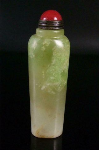Fine Old Chinese Celadon Nephrite Jade Carved Snuff Bottle Delicate Style