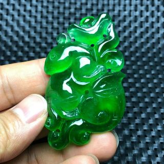 Chinese Handwork Green Ice Jadeite Jade Fortune Mouse & Ruyi Collectible Pendant