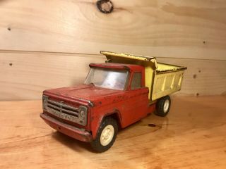 Vintage Structo Metal Dump Truck Toy Red Yellow 1960s 1970s