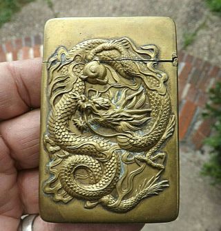 Fantastic Japanese Bronze Card Case W/ Dragon Meiji - Late Edo Period Lid Loose