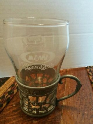 Vintage A & W Cream Soda Glass With Metal Cup Holder
