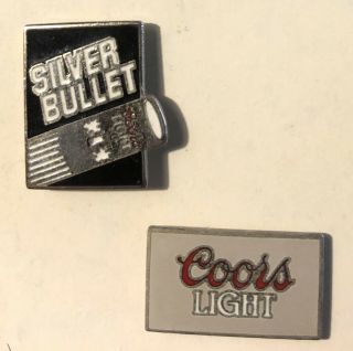 2 Vintage Metal Beer Lapel Or Hat Pins,  Coors Light And Silver Bullet Clasp Back