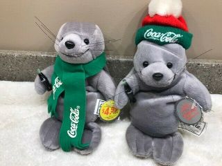 2 Coca Cola Beanie Plush Seals 1997,  1998