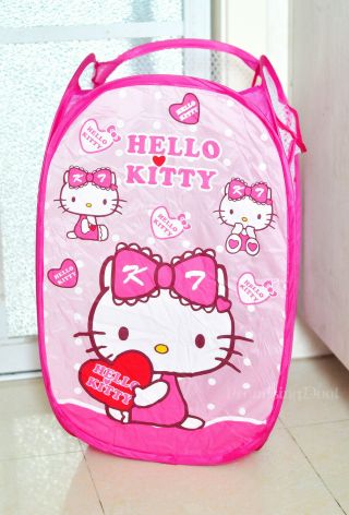 Cute Pink Hello Kitty Foldable Laundry Toys Basket Tidy Clothes Socks Storage