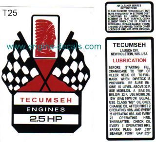 Tecumseh Engine 2.  5 - Hp Decal H25 Mini Bike Go Kart Flags T25