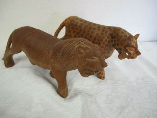 Hand Carved Wood Africa Animals (2) Lion Leopard Cheetah Made In Kenya