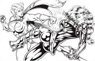 Sexy Captain Marvel Vs.  Powergirl_ Pinup _justice League Jla Superman