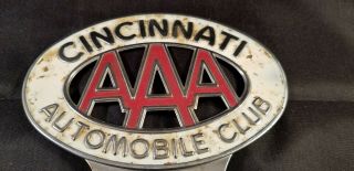 Cincinnati Aaa Auto Club Metal License Plate Topper Sign Gas Oil Car Emblem Old