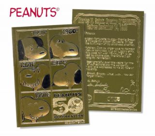 Snoopy Peanuts 50th Anniversary Officially Licensed 23k Gold Card