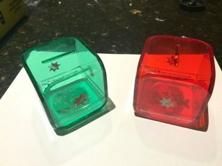National Bank - Nab - Translucent Money Boxes X 2 - Red & Green - Keys - - Vintage.  Aust