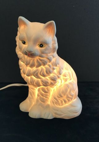 Vintage Artmark Ceramic White Bisque Cat Night Light In Order