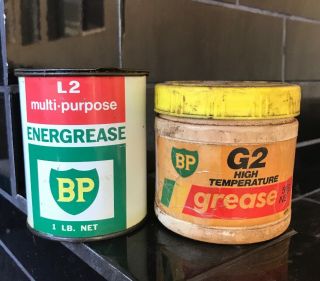 Set Of 2 X Bp Energrease L2 And G2 1 Lb Vintage Grease Tins