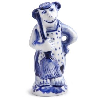 Gzhel Porcelain Monkey Figurine 3.  5  Hand Painted In Russia