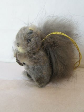 Vintage Fur Toys Made In West Germany Gray Squirrel With Acorn Ornament