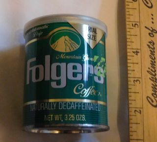 Vintage Trial Size Folgers Coffee Decaffeinated Tin Can Lid 3.  25 Oz,  Rare,  Mini