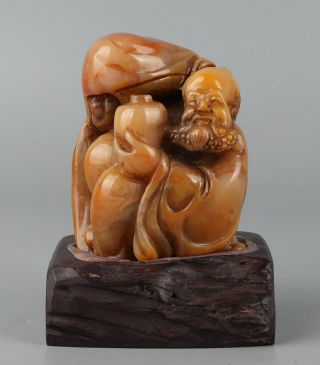 Chinese Exquisite Hand - Carved Shoushan Stone Luohan Statue